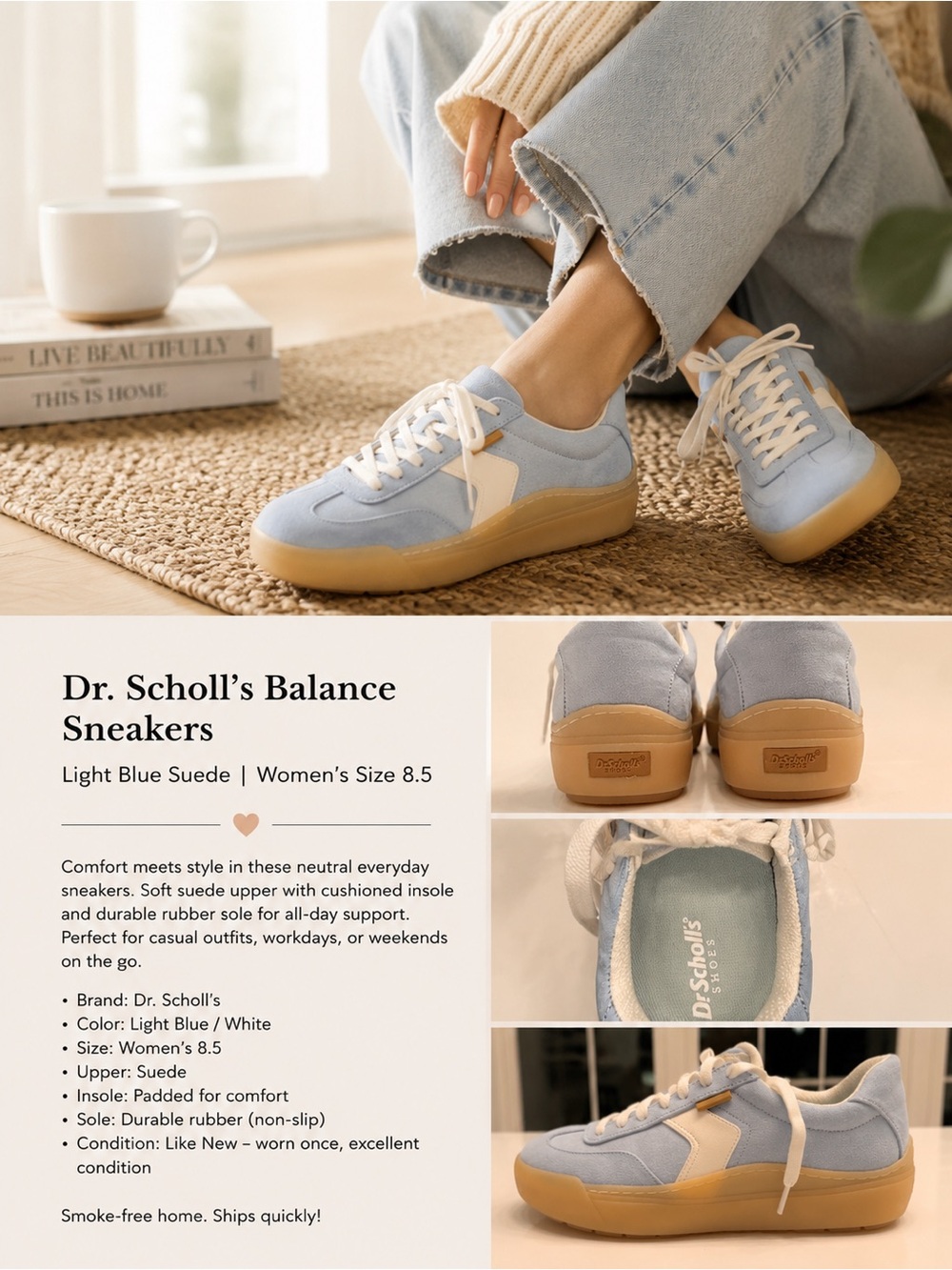 Dr. Scholl's Light Blue Suede Sneakers NEW Never Worn - Picture 1 of 8
